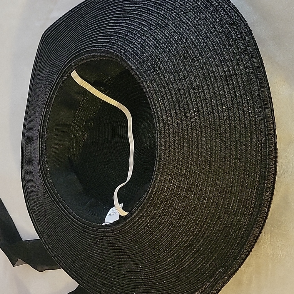 Black Sunhat w/ Gold chain & chiffon detail - Picture 3 of 4